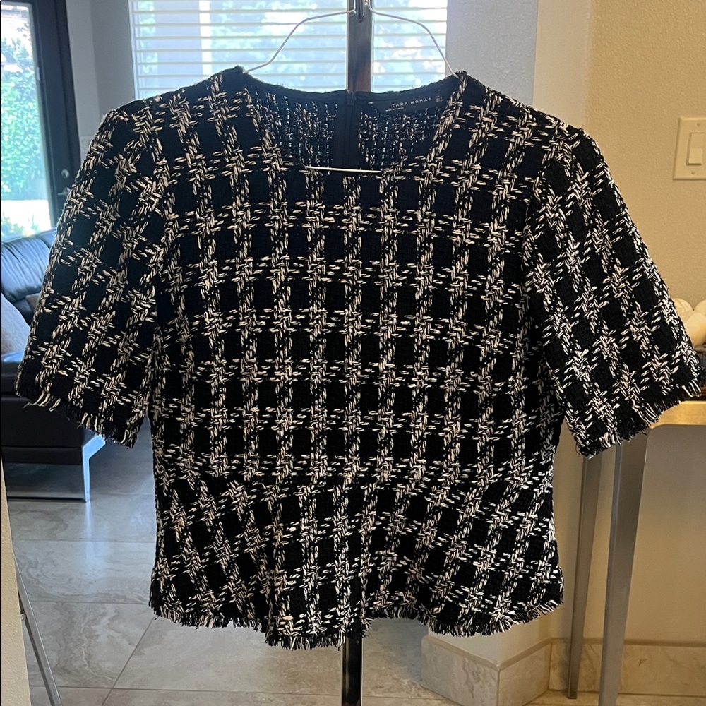 Zara Black and White Checkered Blouse